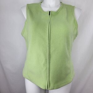 LL Bean Fleece VEST Womens Size XL Light Green Full Zip Sleeveless Collarless